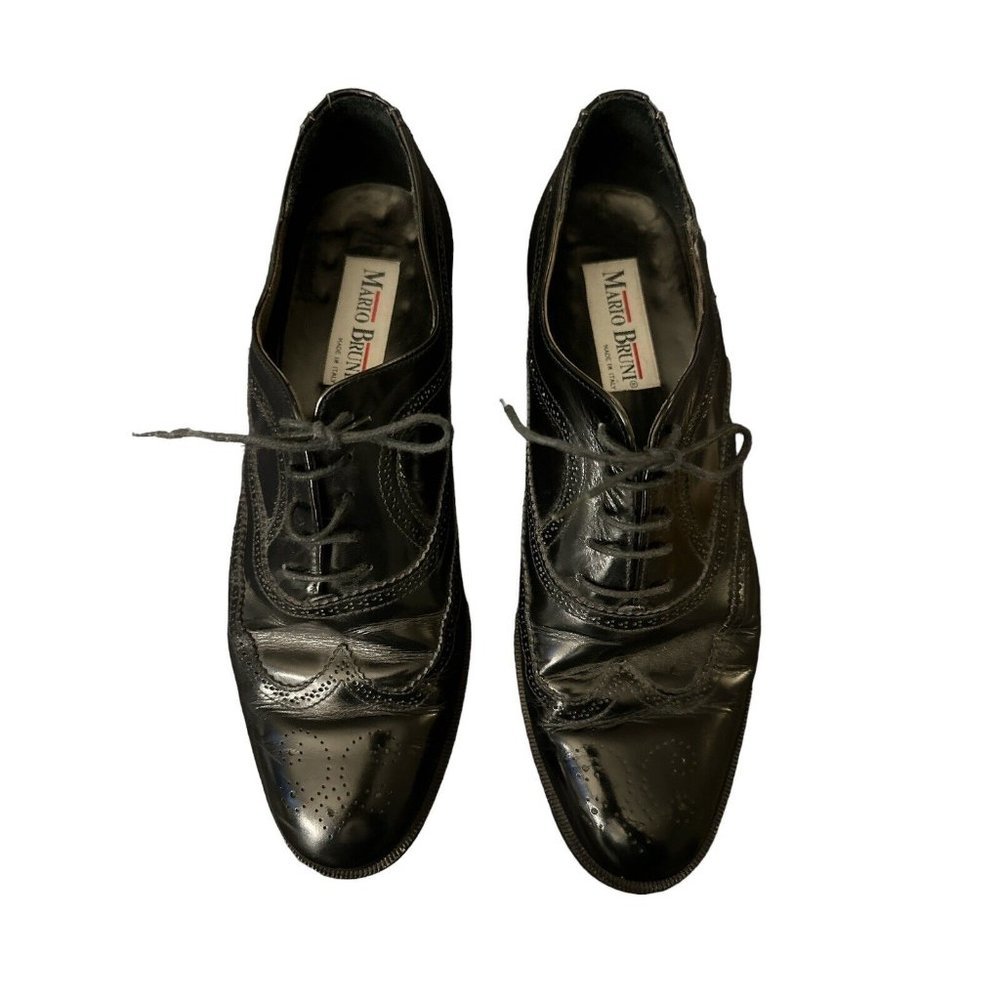 Mario Bruni Black Lace Wingtip Shoe Mens Size 10M Made In ‎ Italy Very Good